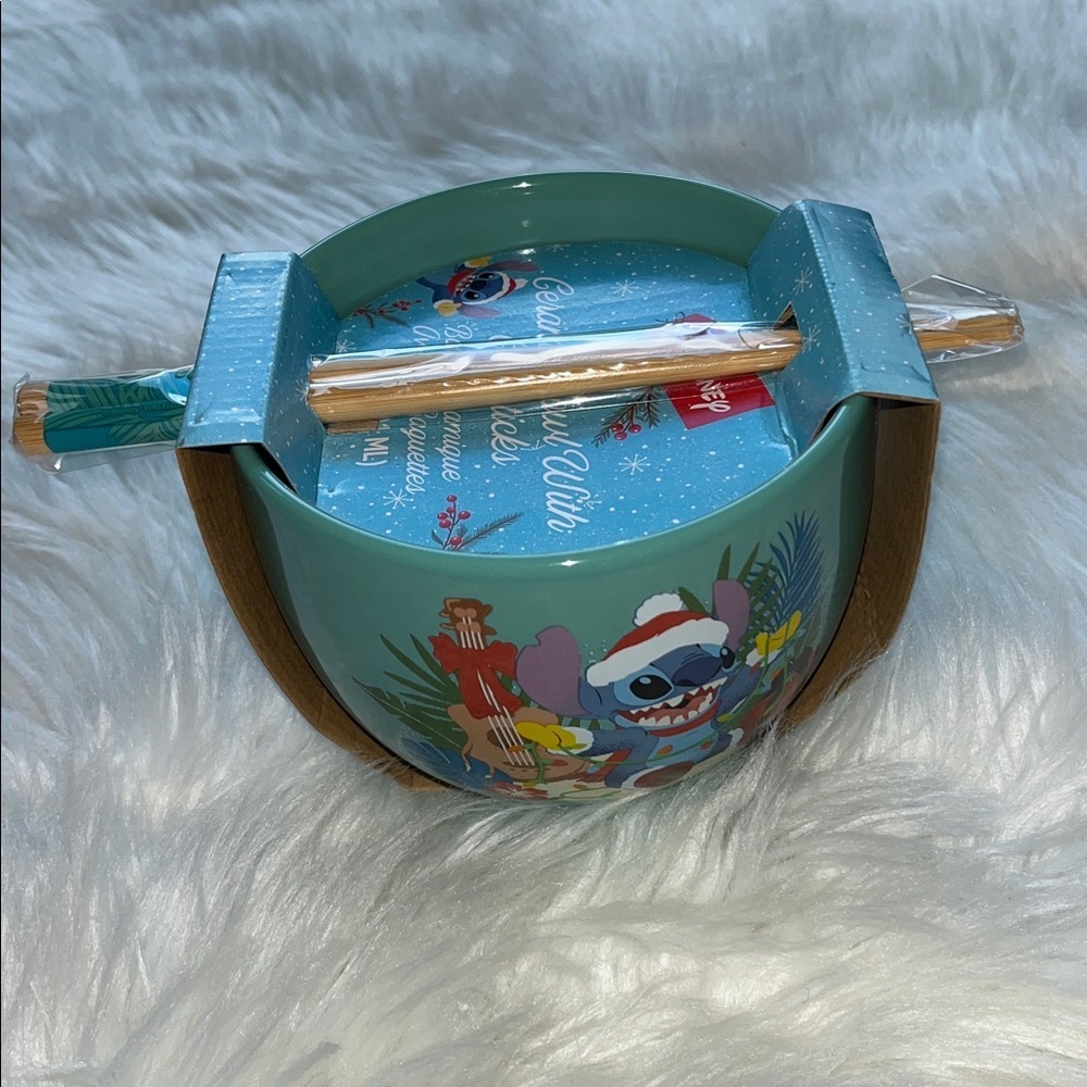 🆕Disney Lilo and Stitch Ceramic Santa Stitch Bowl with Chopsticks Ramen Bowl